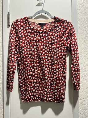 J. Crew Red Heart Print Crew Neck Sweater